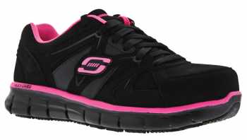 SKECHERS Work SK76553BKPK Women's Synergy-Sandlot Black/Pink Alloy Toe, EH, Slip Resistant Athletic