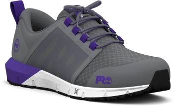 Timberland PRO STMA5NCP Radius, Women's, Steel Gray/Royal Purple, Comp Toe, EH, MaxTRAX Slip Resistant, Athletic, Work Shoe